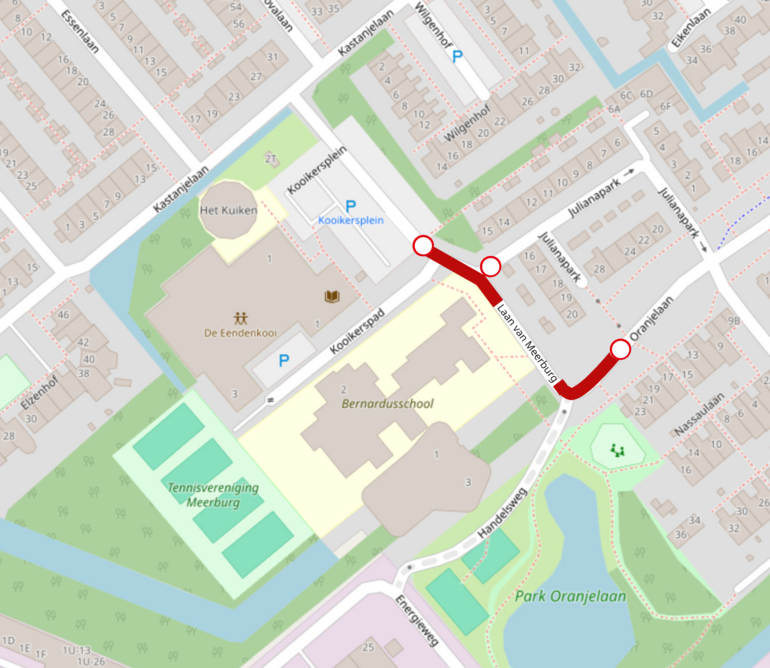 Aanduiding van de plek van de afsluiting van Laan van Meerburg